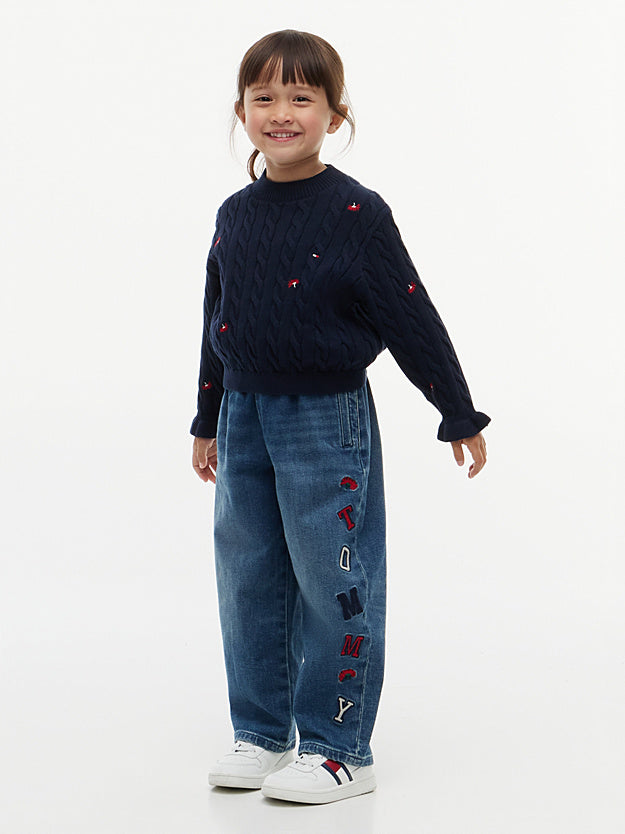 Girls Tommy Hilfiger Patch Logo Barrel Leg Jeans