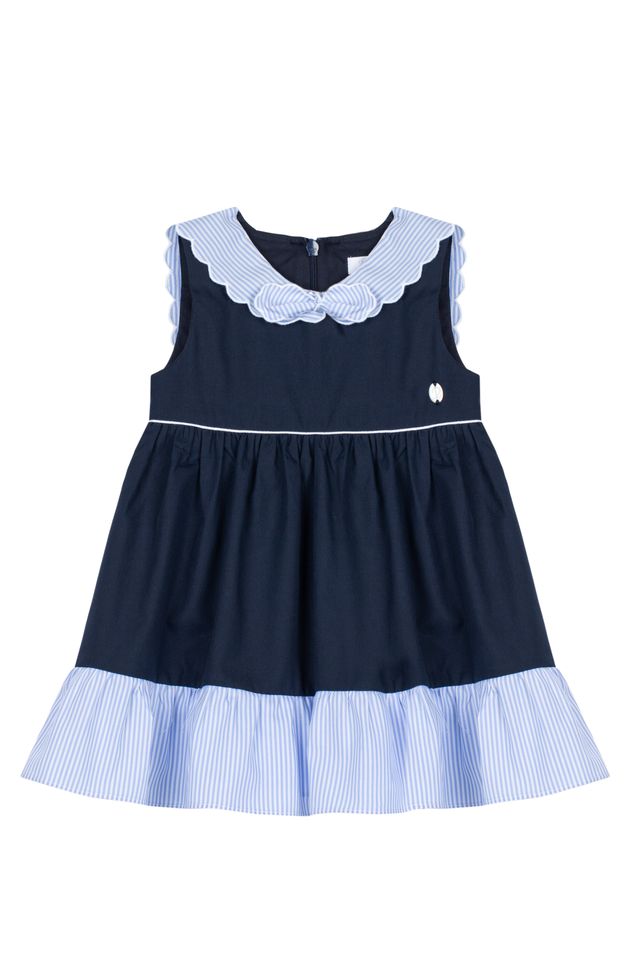Patachou girls navy and pale blue striped dress