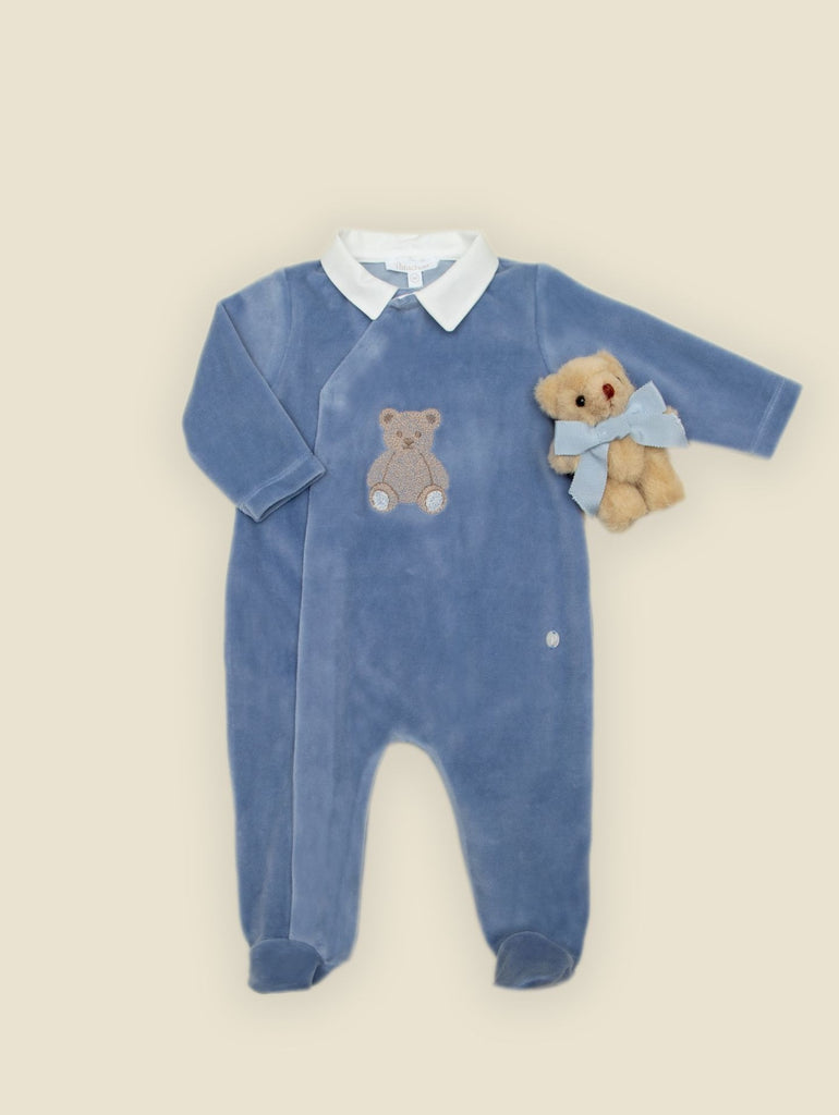 Patachou baby boy indigo blue babygrow with teddy motif