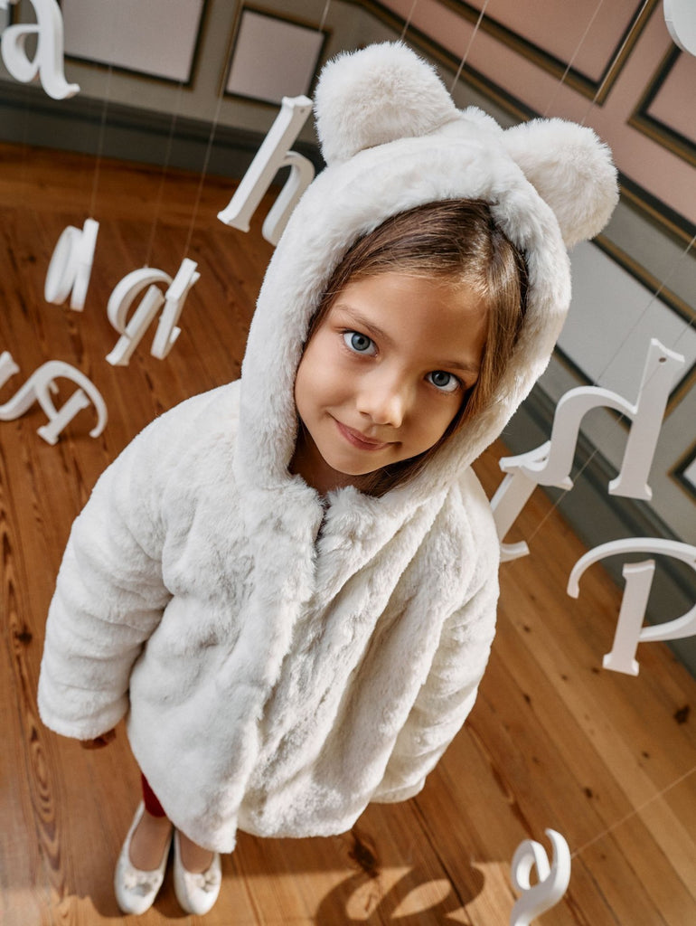 Patachou Ecru fur coat with little ears