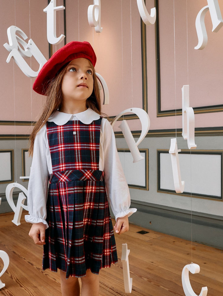 Patachou Girls Red checked dress with elegant collar
