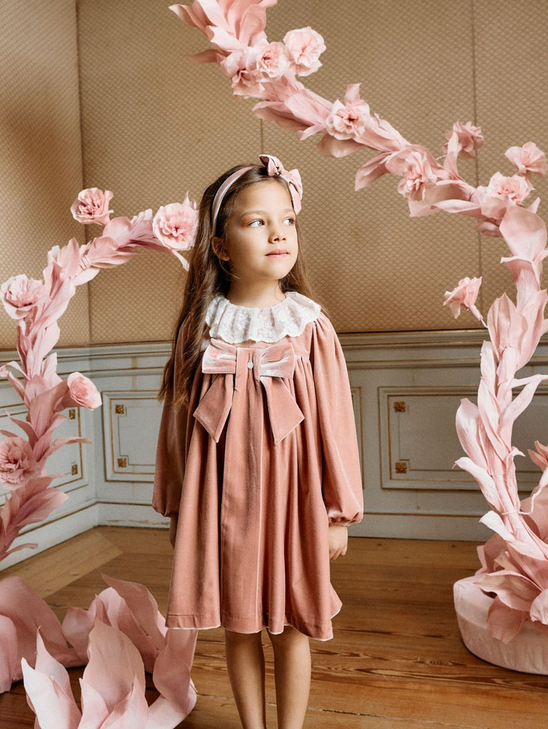 Patachou pink velvet dress with bow