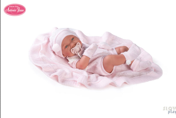 Antonio Juan doll 42 cm - Newborn girl with knitted blanket 50064