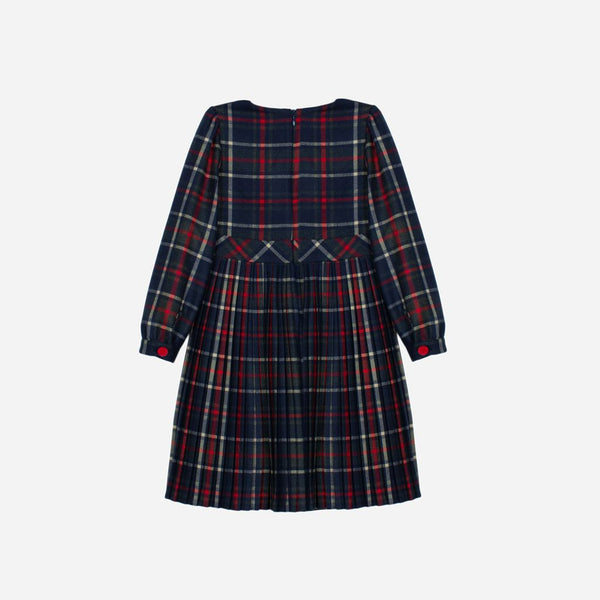 Patachou Girls navy and red sleeve tartan dress 4133463