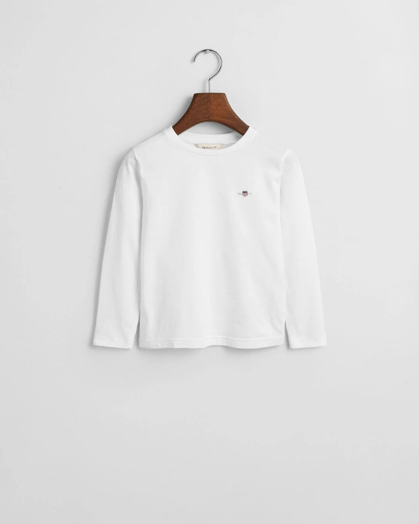 Gant kids shield long sleeve white cotton top