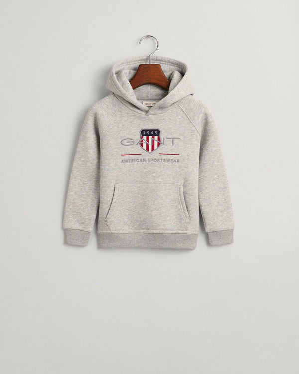 GANT Kids and teens Archive Shield Hoodie Light Grey Melange
